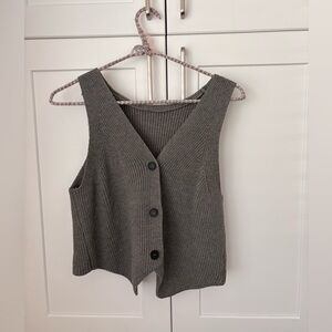 Gray Knit Button-Up Vest
